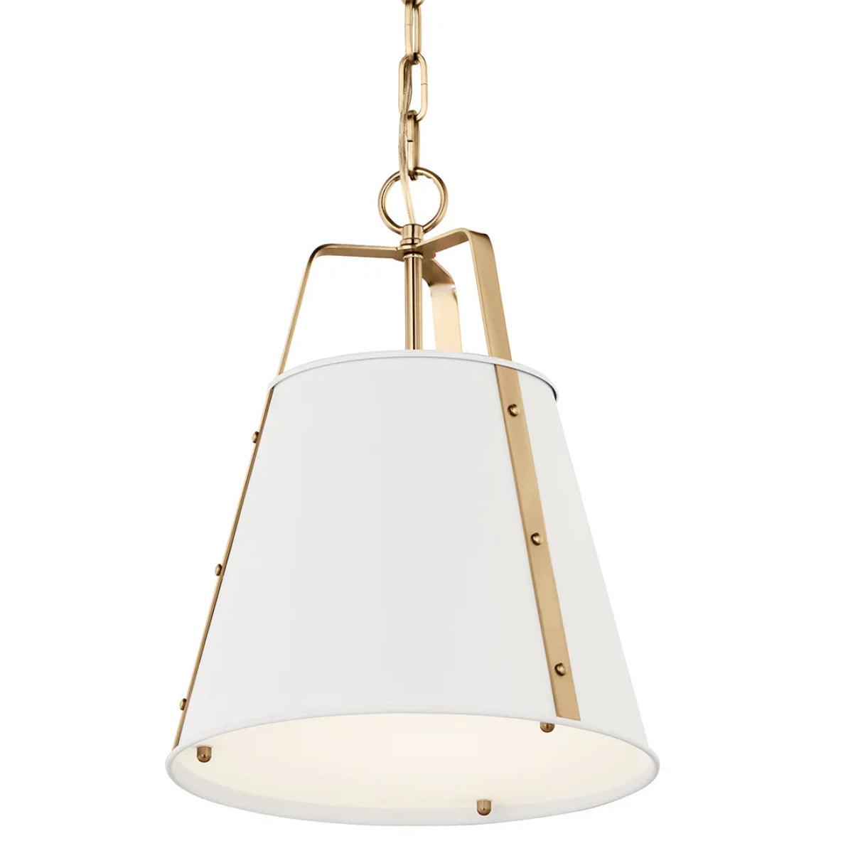 Etcher 17" 1-Light Pendant Light with Clear Satin Etched and Painted White Inside Glass, White and Champagne Bronze Finish