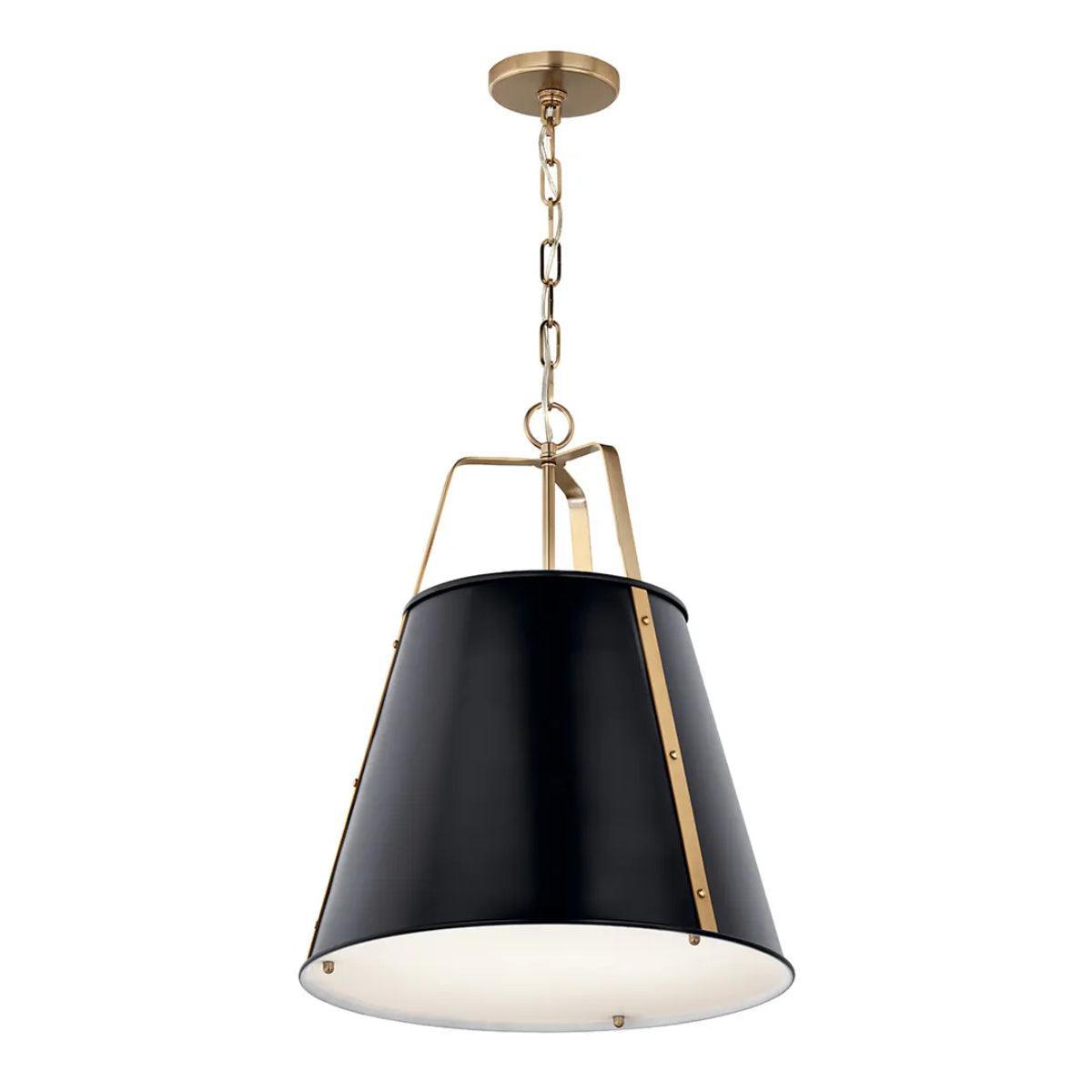 Etcher 23" 2-Light Pendant Light with Clear Satin Etched and Painted White Inside Glass, Black and Champagne Bronze Finish