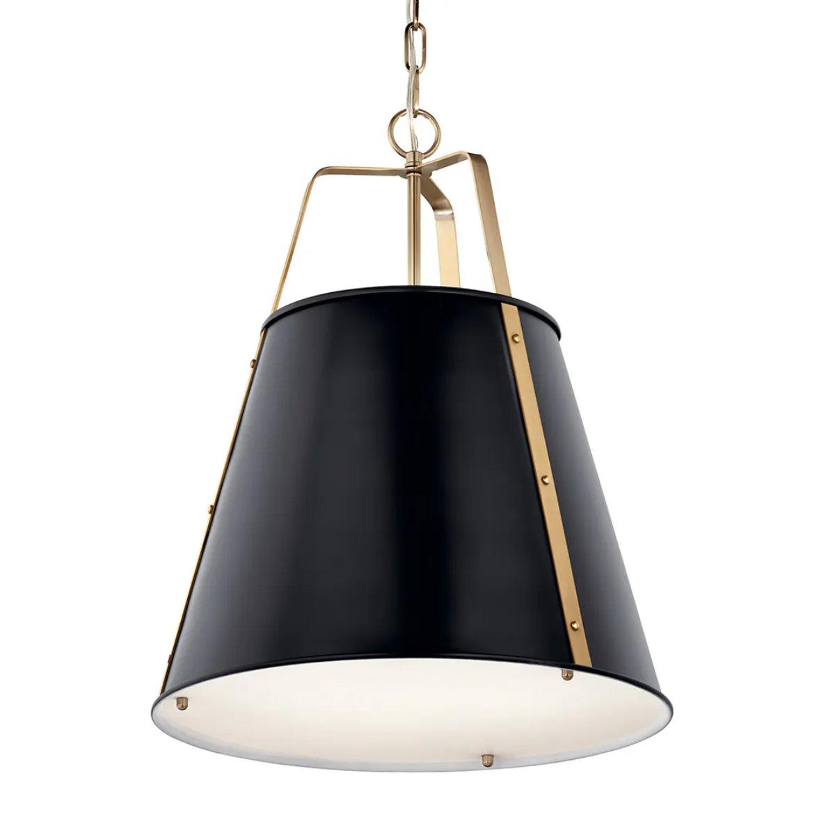 Etcher 23" 2-Light Pendant Light with Clear Satin Etched and Painted White Inside Glass, Black and Champagne Bronze Finish