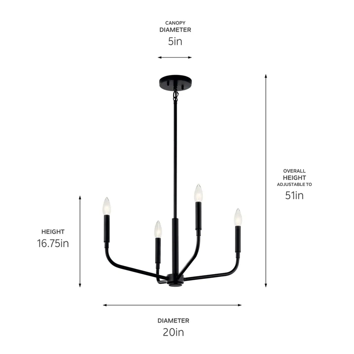 Madden 20" 4-Light Convertible Chandelier, Black Finish - Bees Lighting