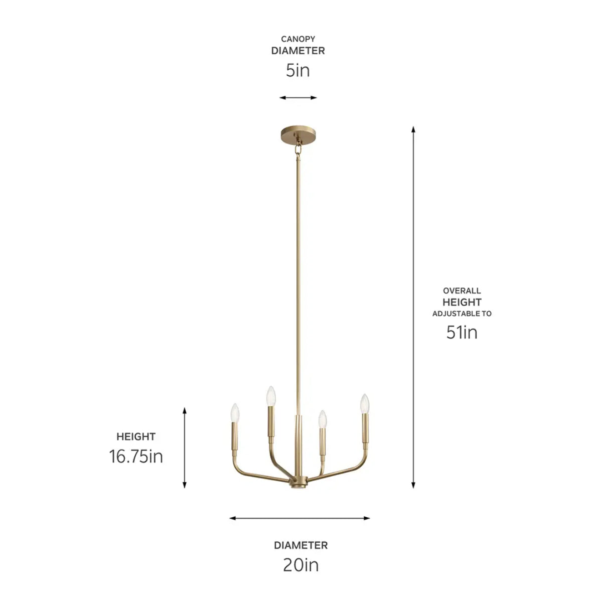 Madden 20" 4-Light Convertible Chandelier, Champagne Bronze Finish