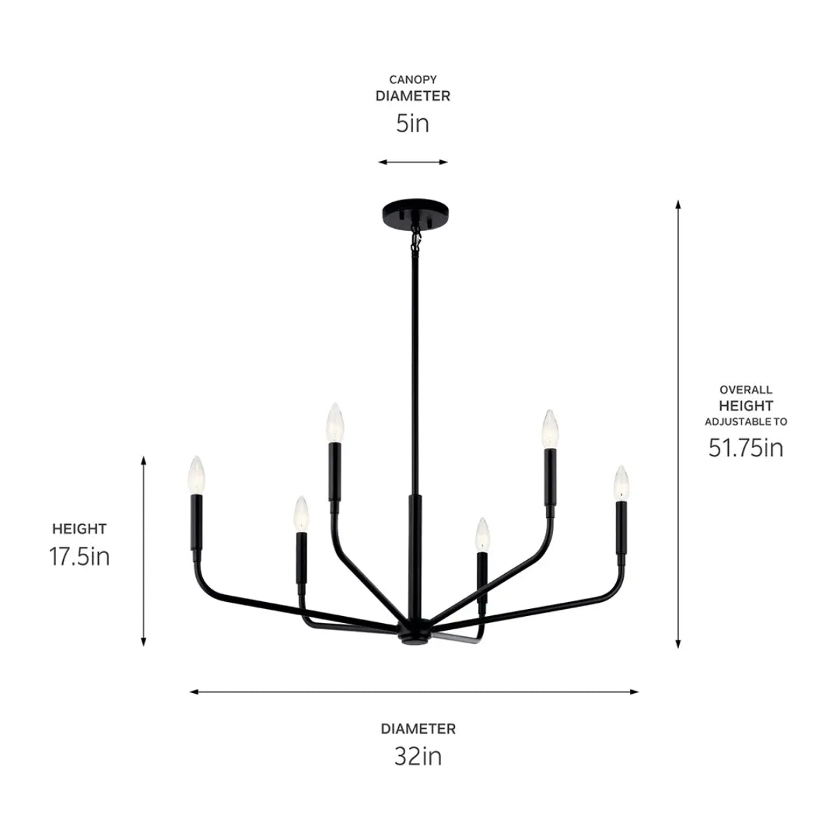 Madden 32" 6-Light Chandelier, Black Finish - Bees Lighting