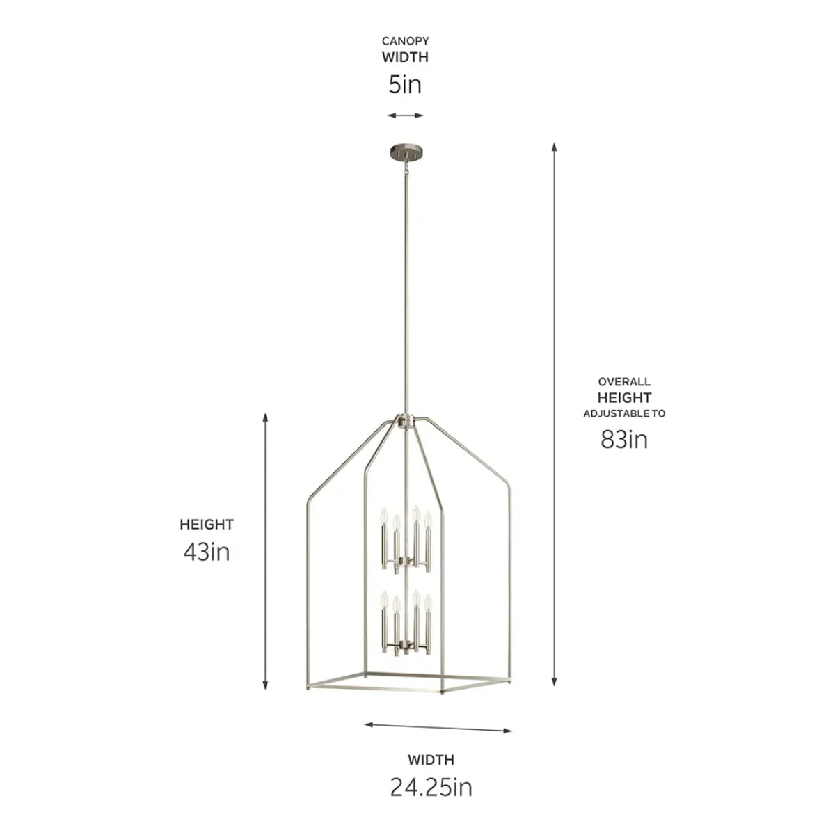 Madden 24" 8-Light Pendant Light, Brushed Nickel Finish - Bees Lighting