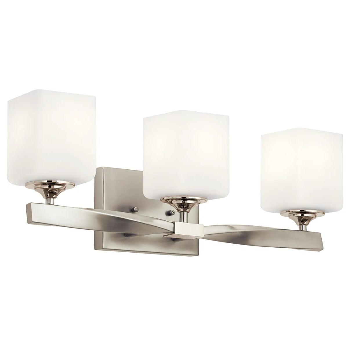 Marette 23 In 3-Lights Bathroom Vanity Light With Satin Etched Cased Opal Glass, Brushed Nickel Finish - Bees Lighting