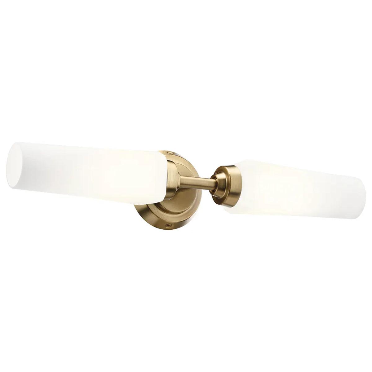 Truby 20 In 2-Lights Bathroom Vanity Light With Satin Etched Cased Opal Glass, Bronze Finish - Bees Lighting