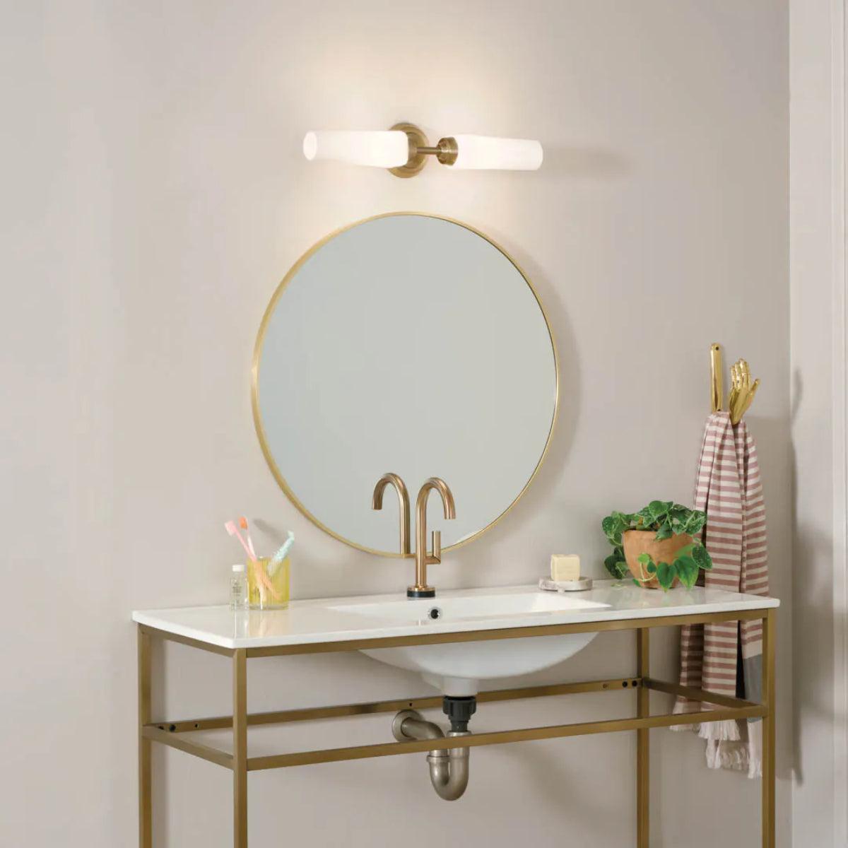 Truby 20 In 2-Lights Bathroom Vanity Light With Satin Etched Cased Opal Glass, Bronze Finish - Bees Lighting