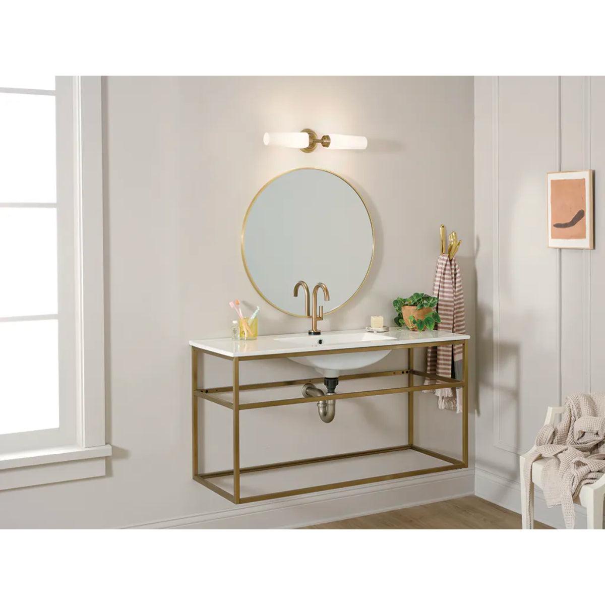 Truby 20 In 2-Lights Bathroom Vanity Light With Satin Etched Cased Opal Glass, Bronze Finish - Bees Lighting