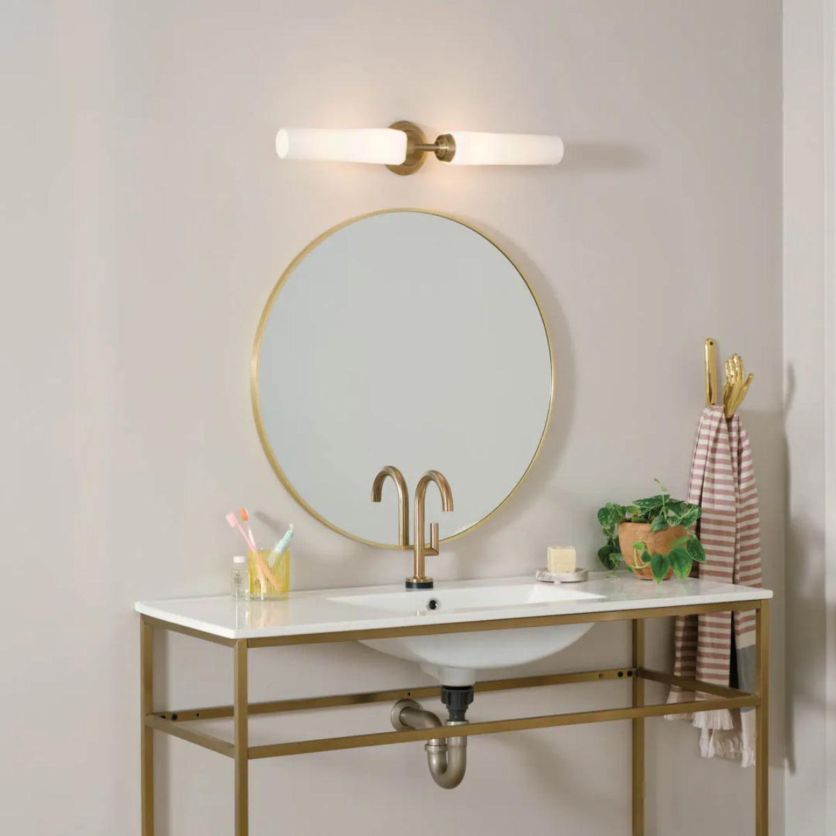 Truby 25 In 2-Lights Bathroom Vanity Light With Satin Etched Cased Opal Glass, Bronze Finish - Bees Lighting