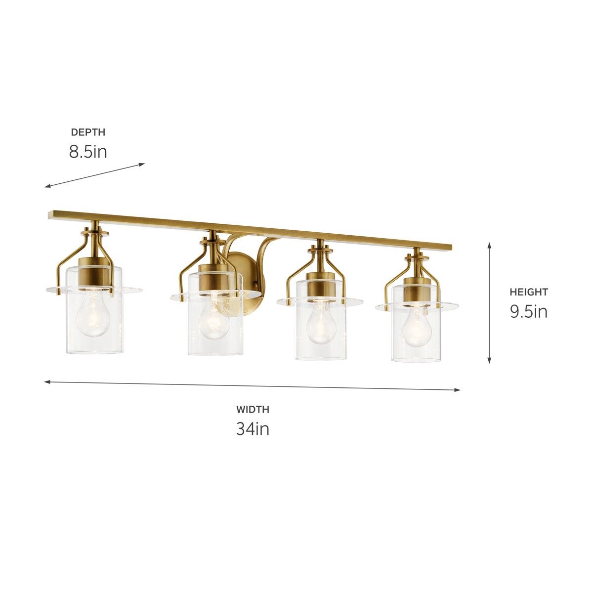 Everett 34 in. 4 Lights Vanity Light Brushed Brass finish