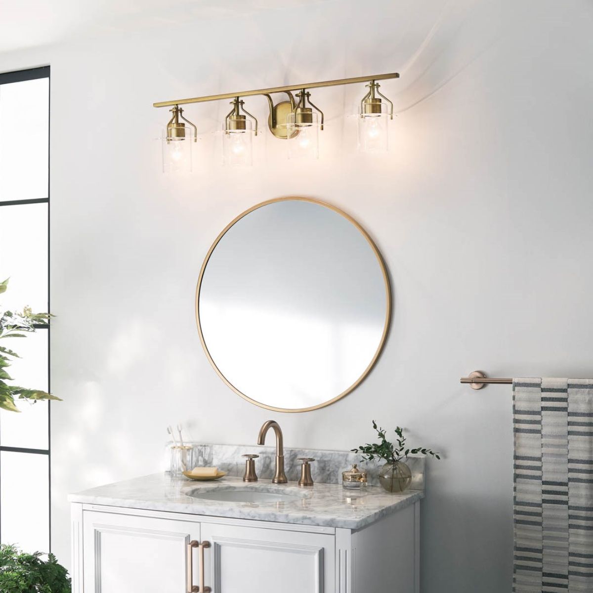 Everett 34 in. 4 Lights Vanity Light Brushed Brass finish