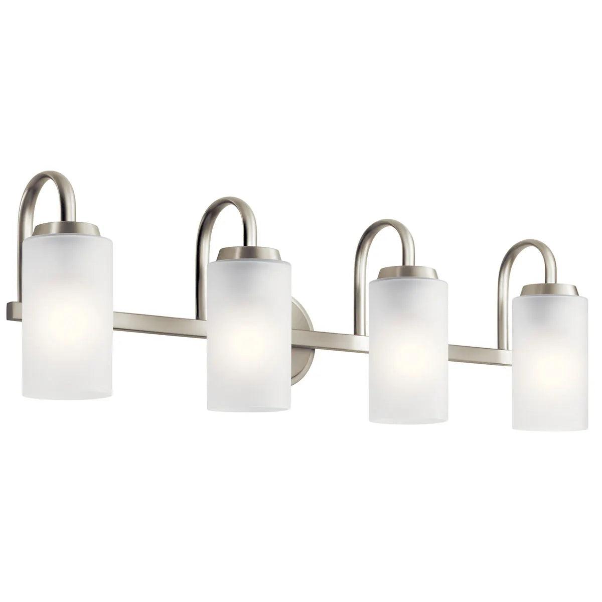 Kennewick 32 In 4-Lights Bathroom Vanity Light With Clear Satin Etched Glass, Brushed Nickel Finish - Bees Lighting