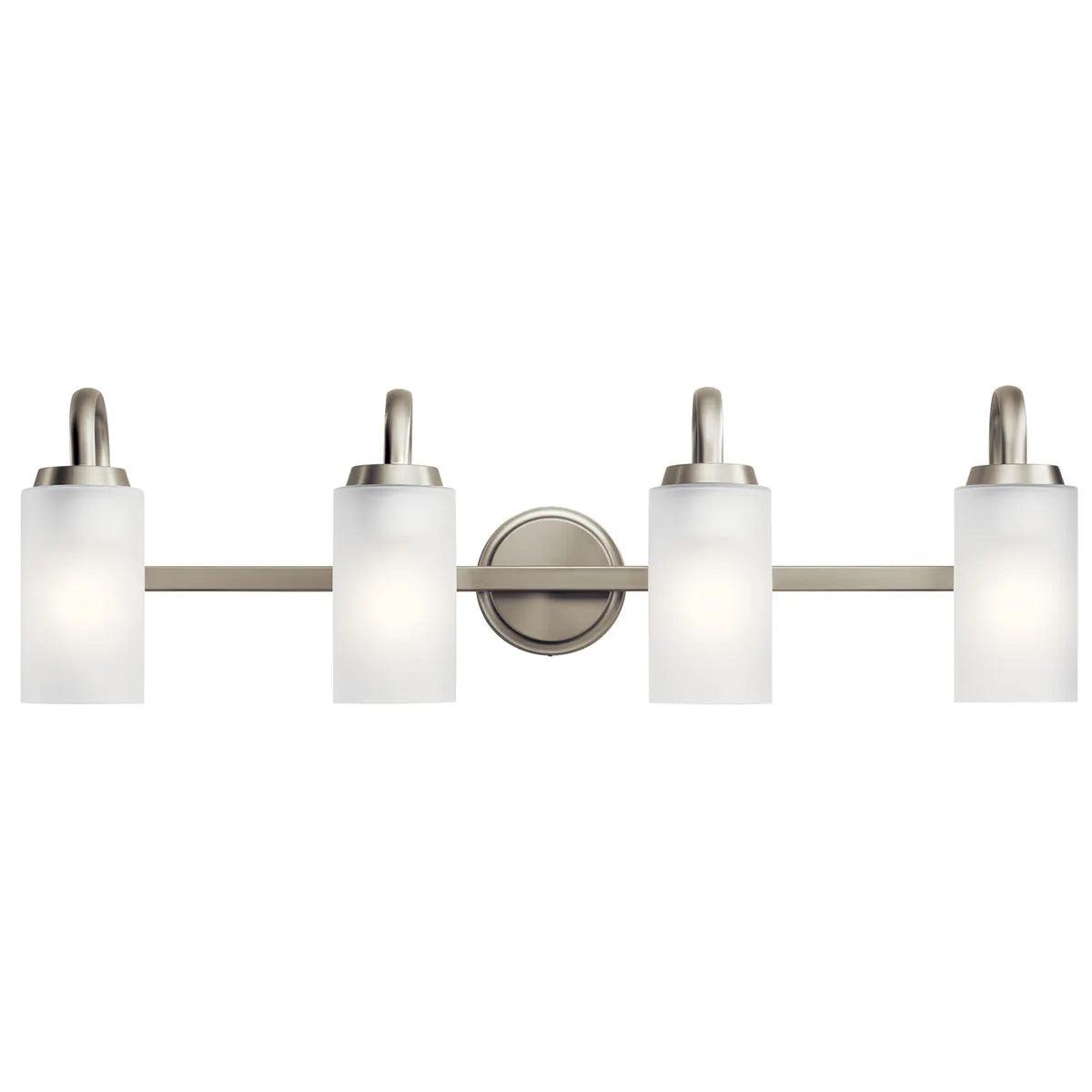 Kennewick 32 In 4-Lights Bathroom Vanity Light With Clear Satin Etched Glass, Brushed Nickel Finish - Bees Lighting