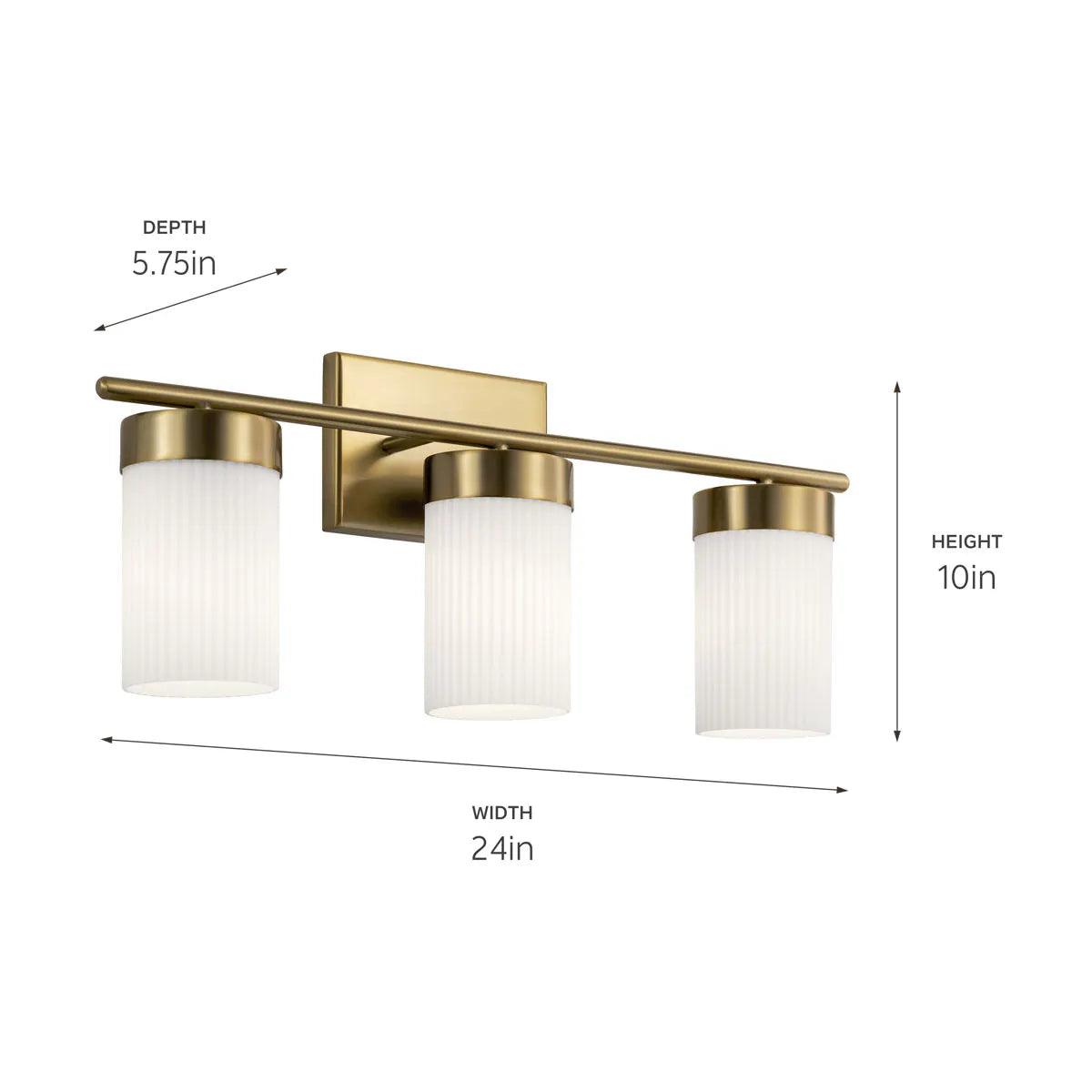 Ciona 24 In 3-Lights Bathroom Vanity Light With Satin Etched Cased Opal Glass, Gold Finish - Bees Lighting