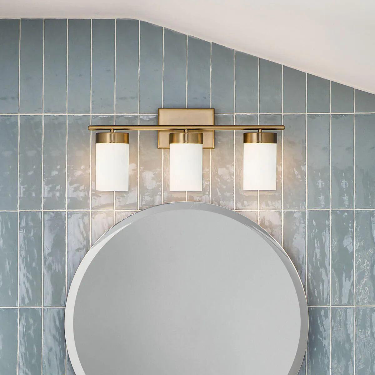 Ciona 24 In 3-Lights Bathroom Vanity Light With Satin Etched Cased Opal Glass, Gold Finish - Bees Lighting