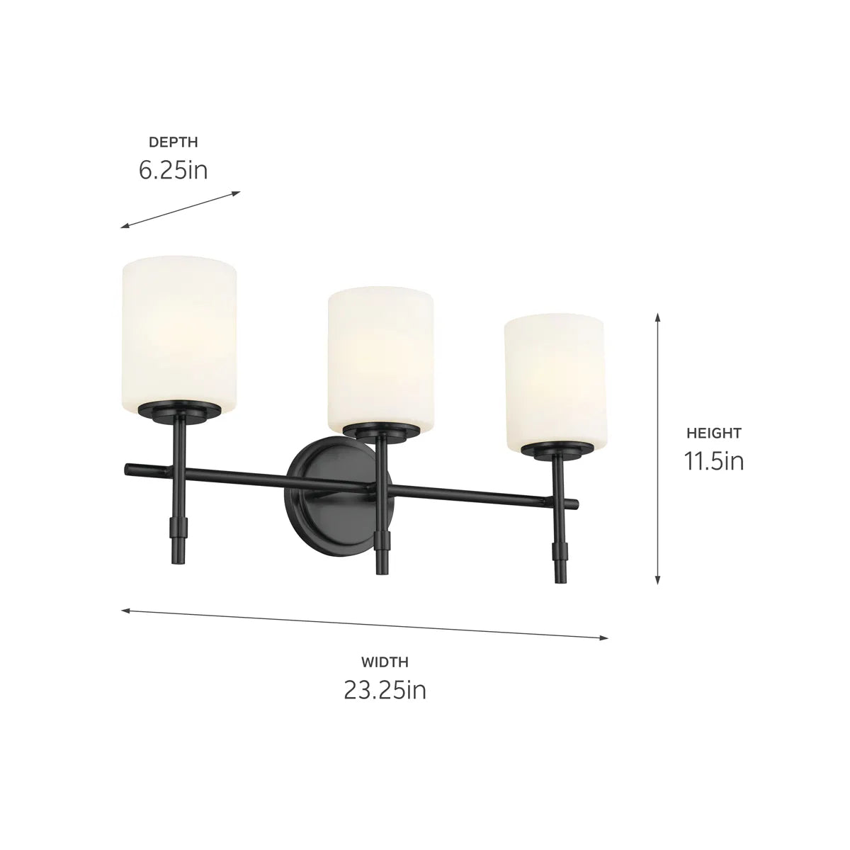 Ali 23 In 3-Lights Bathroom Vanity Light With Satin Etched Cased Opal, Black Finish - Bees Lighting