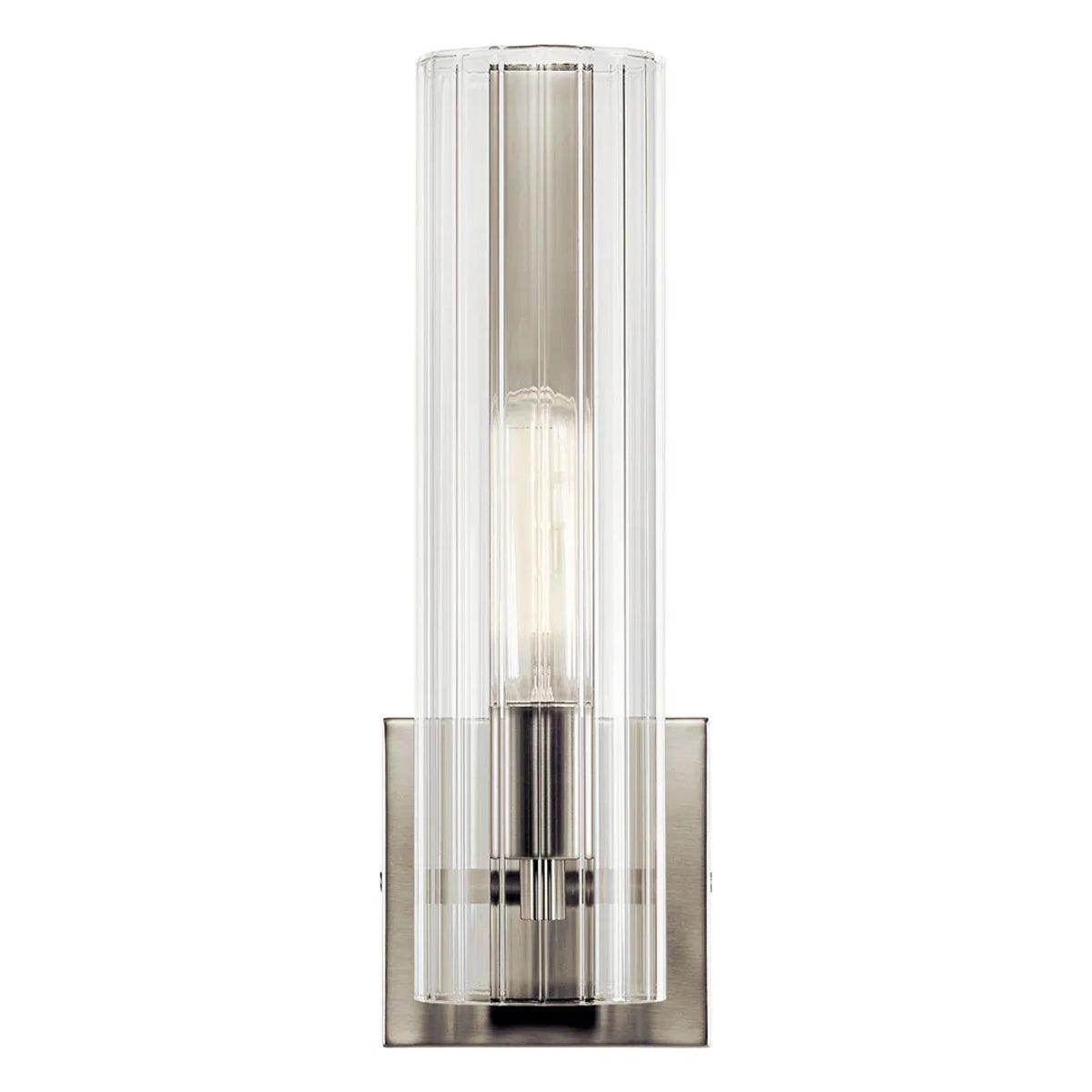 Jesma 14" 1-Light Wall Sconce With Clear Fluted Glass, Brushed Nickel Finish