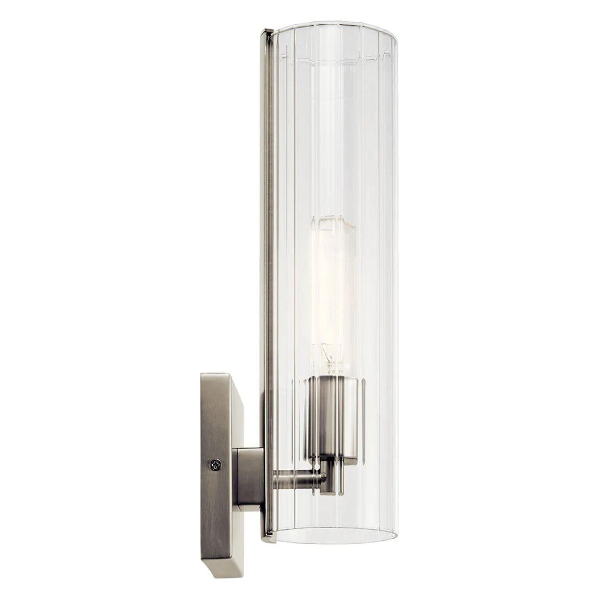 Jesma 14" 1-Light Wall Sconce With Clear Fluted Glass, Brushed Nickel Finish