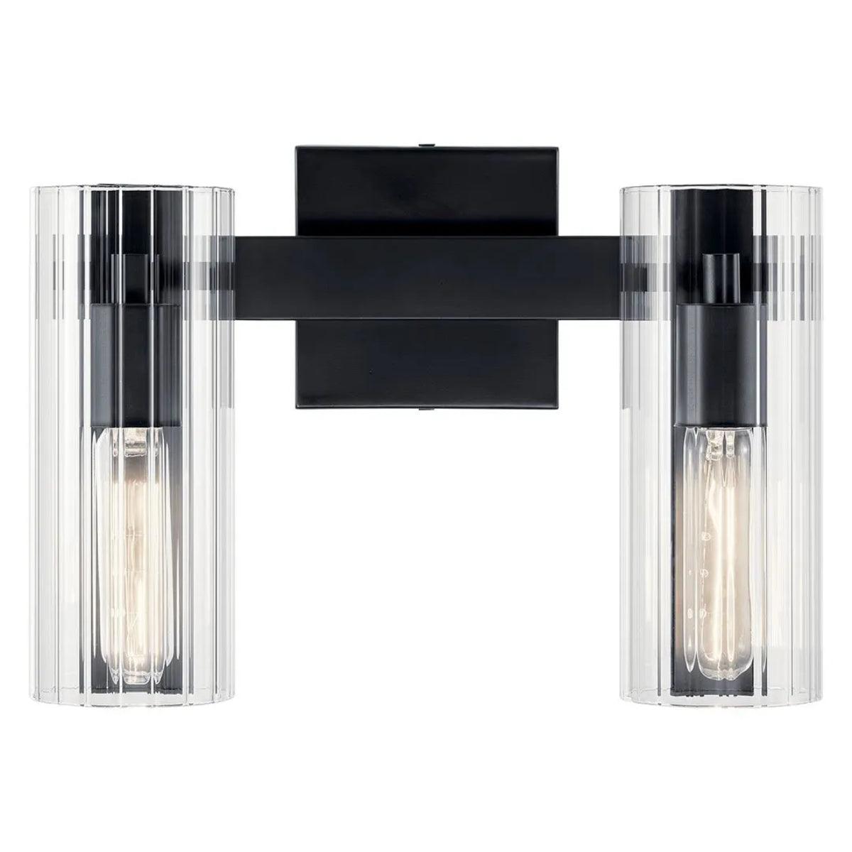 Jemsa 13 In 2-Lights Bathroom Vanity Light With Clear Fluted Glass, Black Finish - Bees Lighting