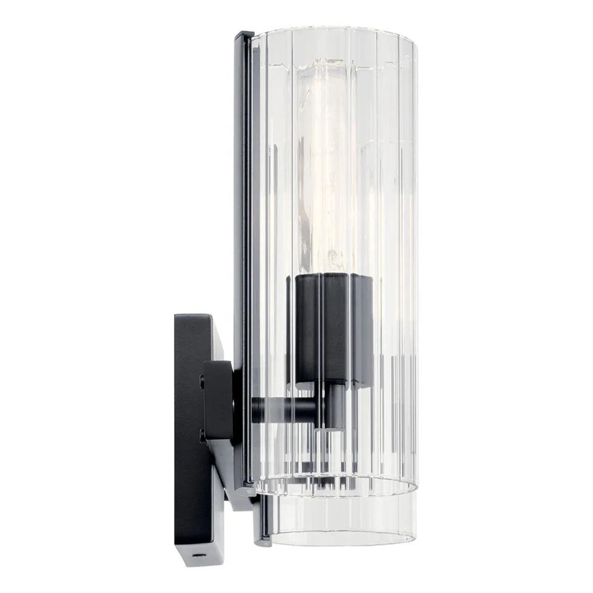 Jemsa 13 In 2-Lights Bathroom Vanity Light With Clear Fluted Glass, Black Finish - Bees Lighting