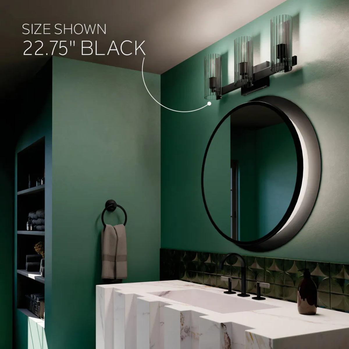 Jemsa 13 In 2-Lights Bathroom Vanity Light With Clear Fluted Glass, Black Finish - Bees Lighting