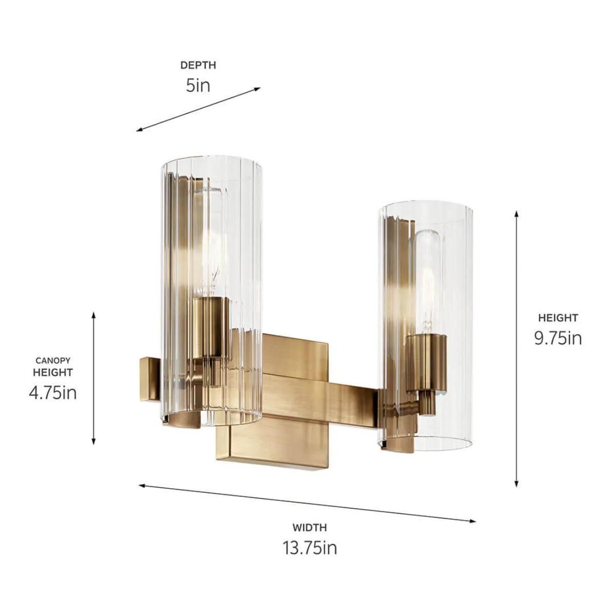 Jemsa 13 In 2-Lights Bathroom Vanity Light With Clear Fluted Glass, Bronze Finish - Bees Lighting