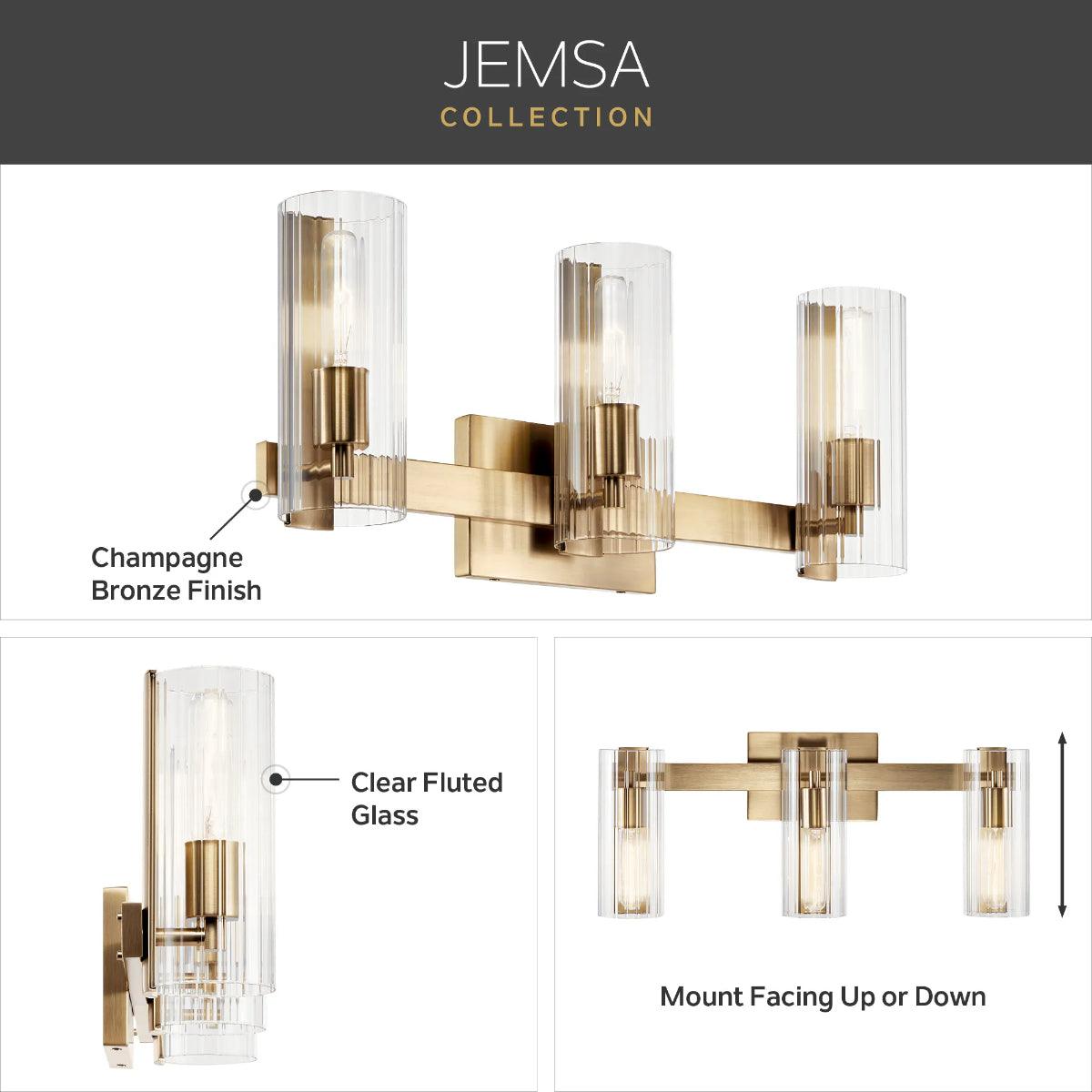 Jemsa 13 In 2-Lights Bathroom Vanity Light With Clear Fluted Glass, Bronze Finish - Bees Lighting