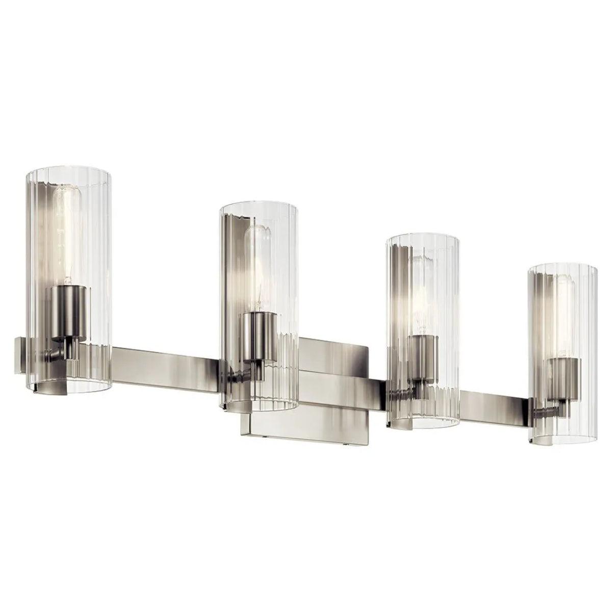 Jemsa 32 In 3-Lights Bathroom Vanity Light With Clear Fluted Glass, Brushed Nickel Finish - Bees Lighting