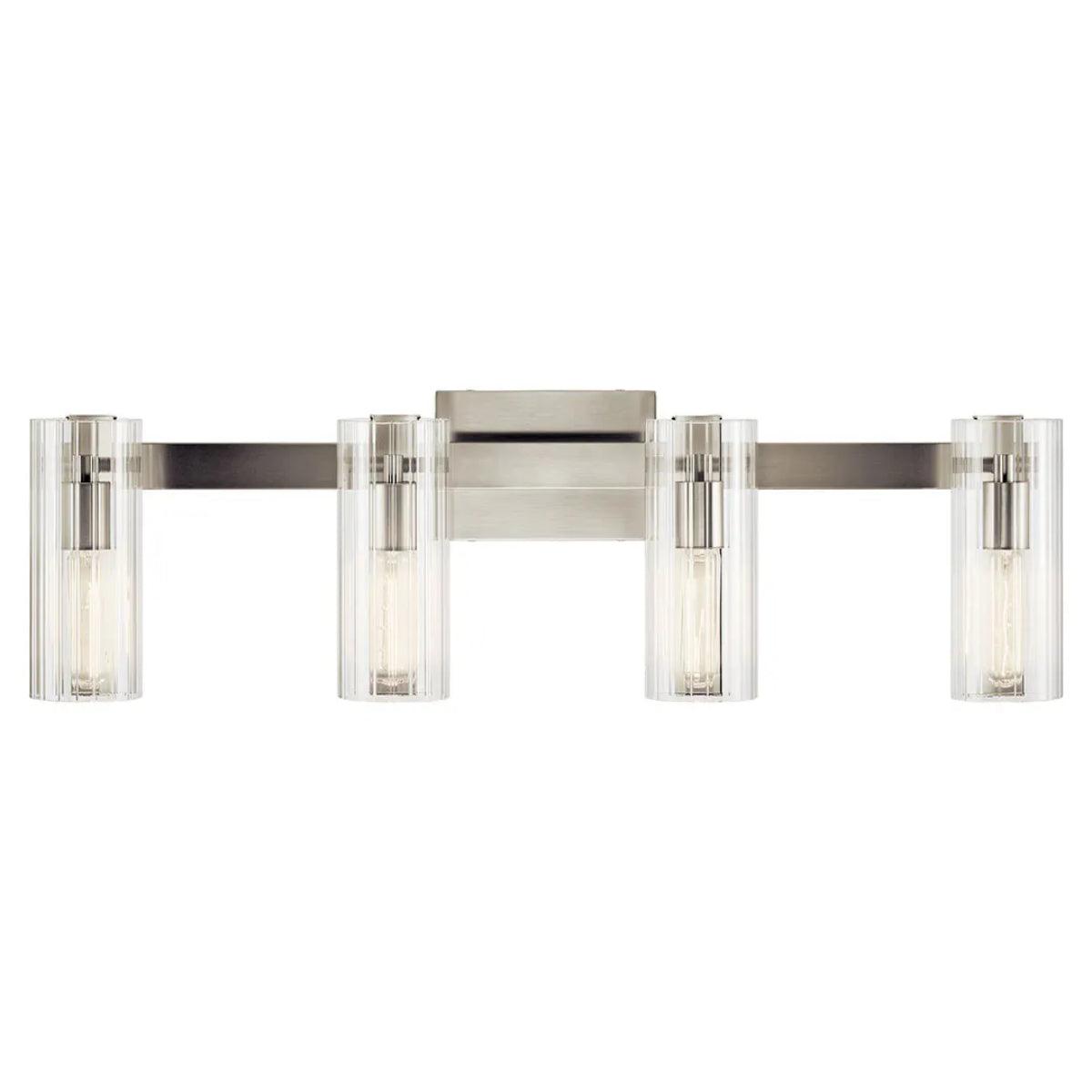 Jemsa 32 In 3-Lights Bathroom Vanity Light With Clear Fluted Glass, Brushed Nickel Finish - Bees Lighting