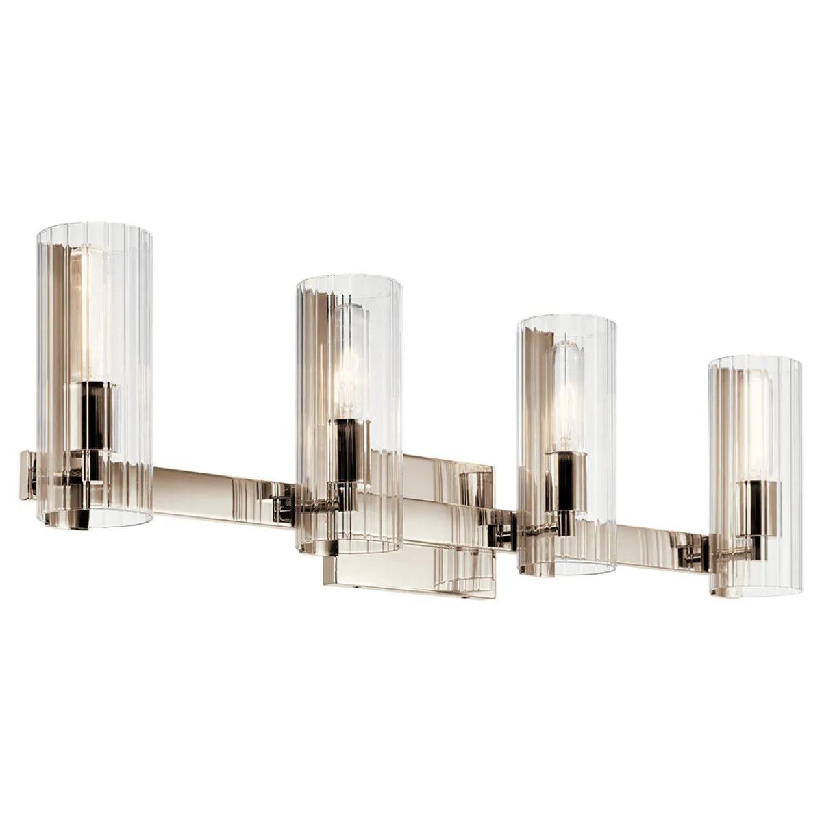 Jemsa 32 In 3-Lights Bathroom Vanity Light With Clear Fluted Glass, Polished Nickel Finish - Bees Lighting