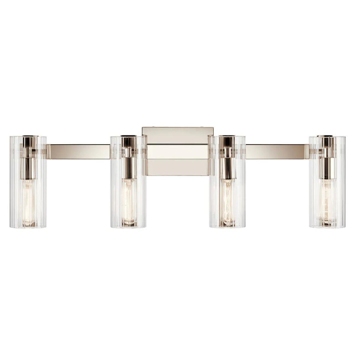 Jemsa 32 In 3-Lights Bathroom Vanity Light With Clear Fluted Glass, Polished Nickel Finish - Bees Lighting