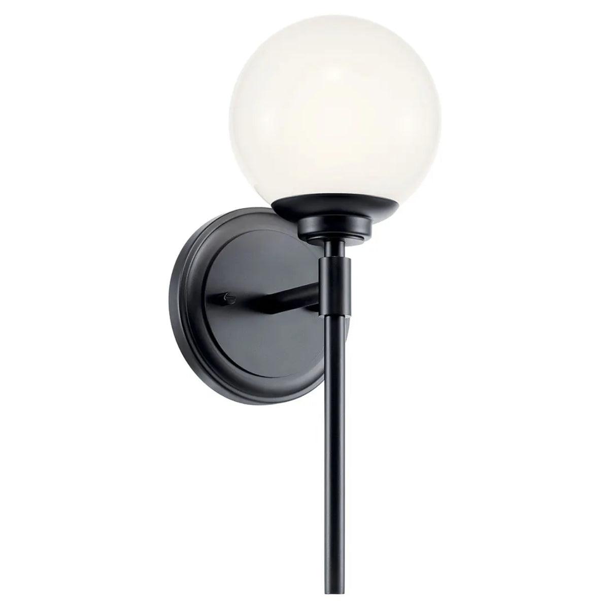 Benno 14" 1-Light Wall Sconce With Opal Glass, Black Finish - Bees Lighting