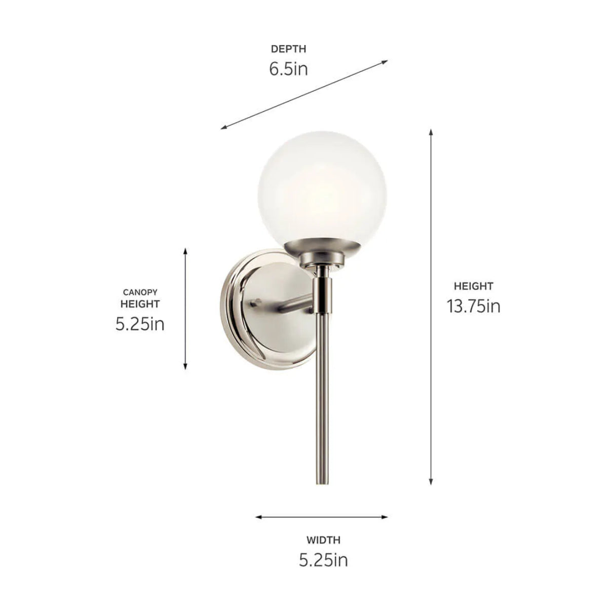 Benno 14" 1-Light Wall Sconce With Opal Glass, Polished Nickel Finish - Bees Lighting