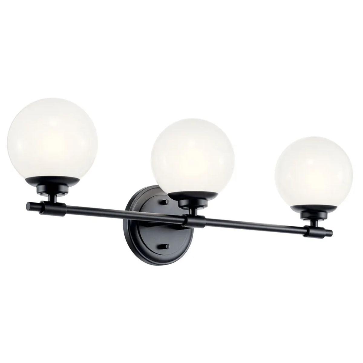 Benno 25 In 3-Lights Bathroom Vanity Light With Opal Glass, Black Finish - Bees Lighting