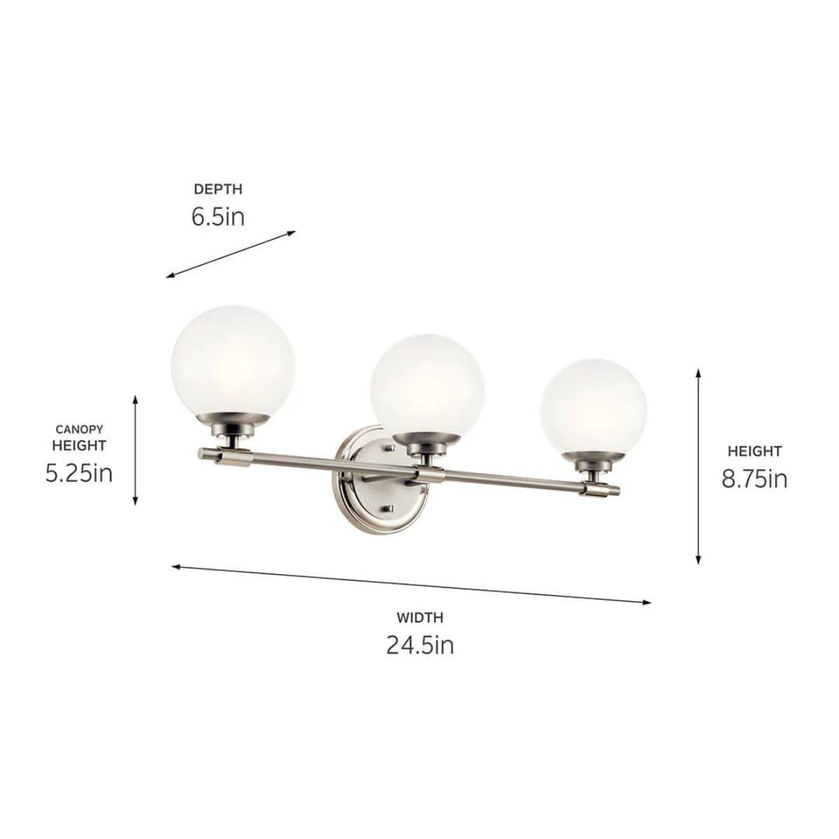 Benno 25 In 3-Lights Bathroom Vanity Light With Opal Glass, Silver Finish - Bees Lighting