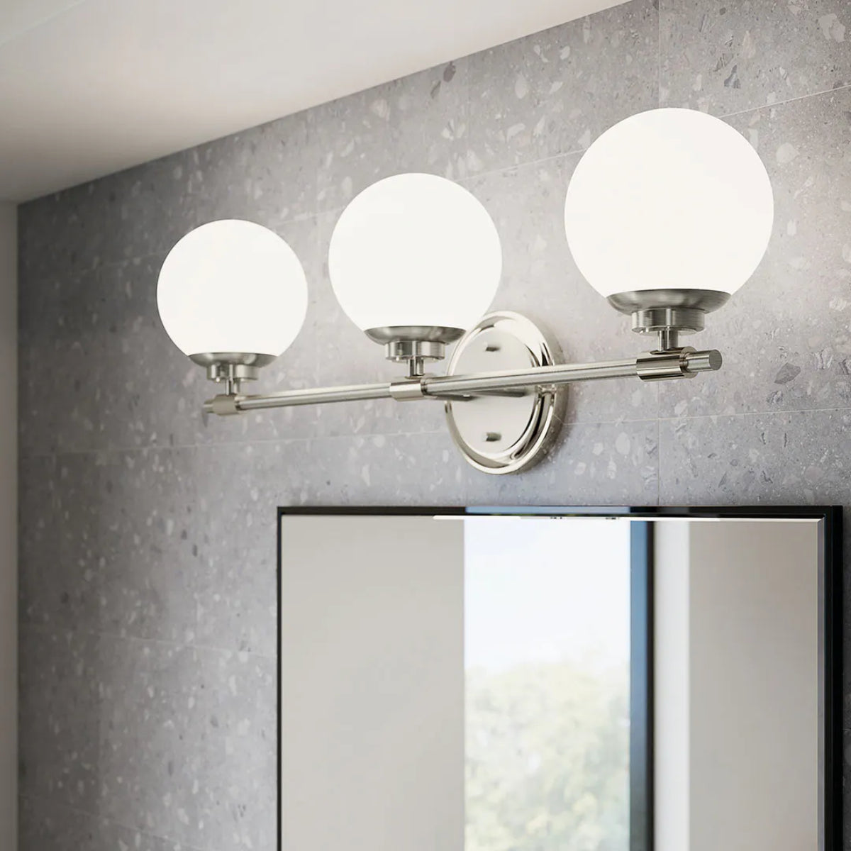 Benno 25 In 3-Lights Bathroom Vanity Light With Opal Glass, Silver Finish - Bees Lighting