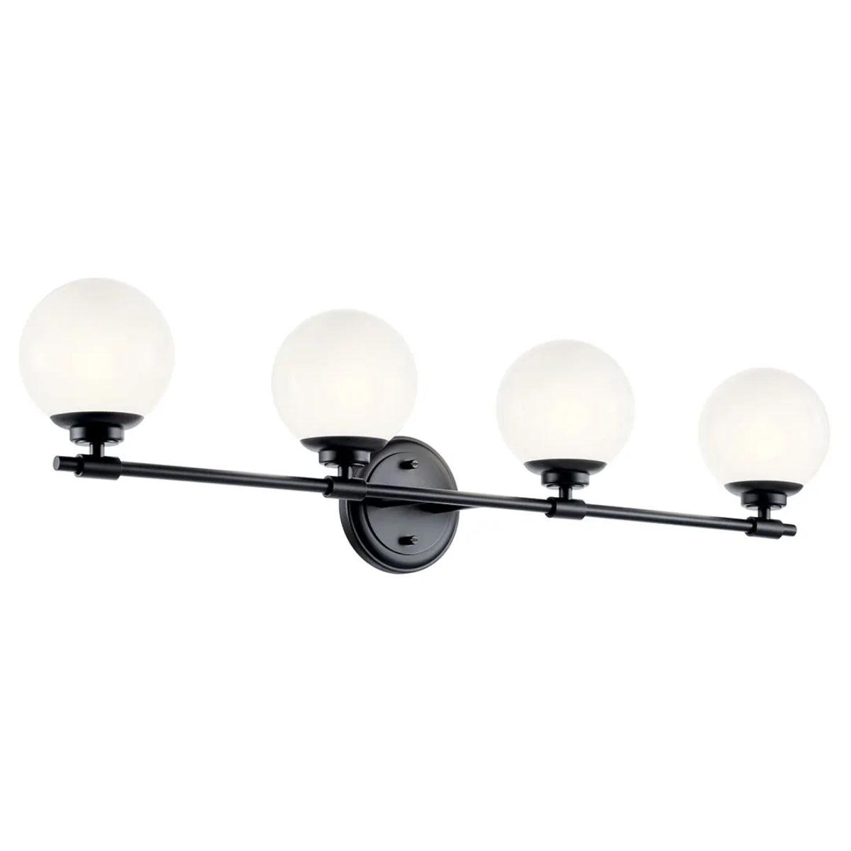 Benno 34 In 4-Lights Bathroom Vanity Light With Opal Glass, Black Finish - Bees Lighting