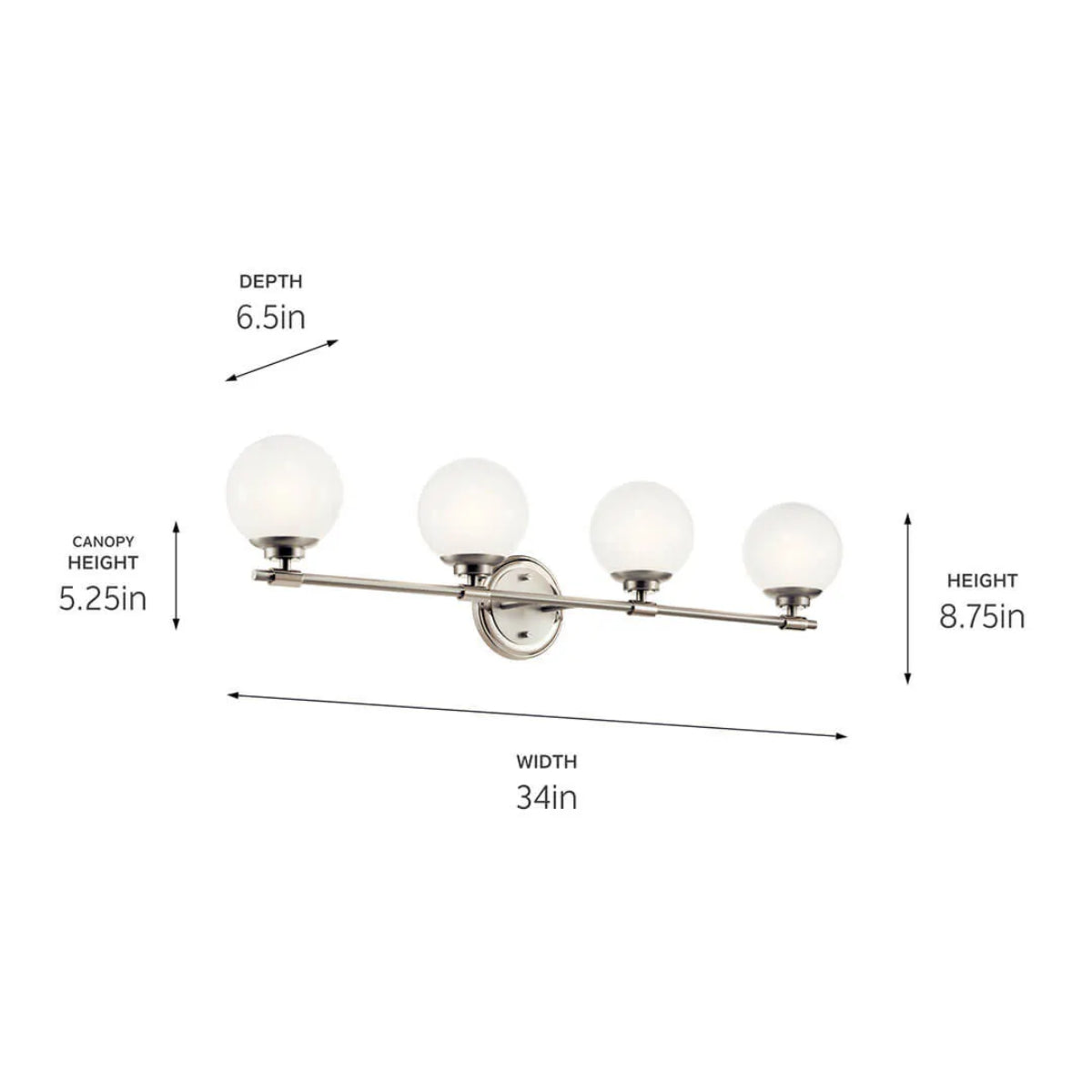 Benno 34 In 4-Lights Bathroom Vanity Light With Opal Glass, Silver Finish - Bees Lighting