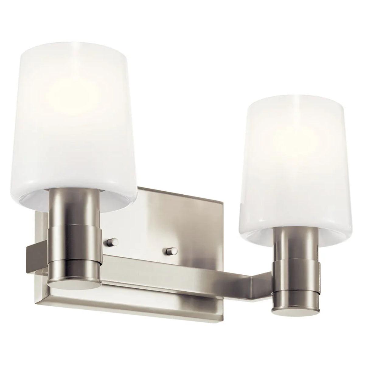 Adani 14 In 2-Lights Bathroom Vanity Light With Opal Glass, Brushed Nickel Finish - Bees Lighting