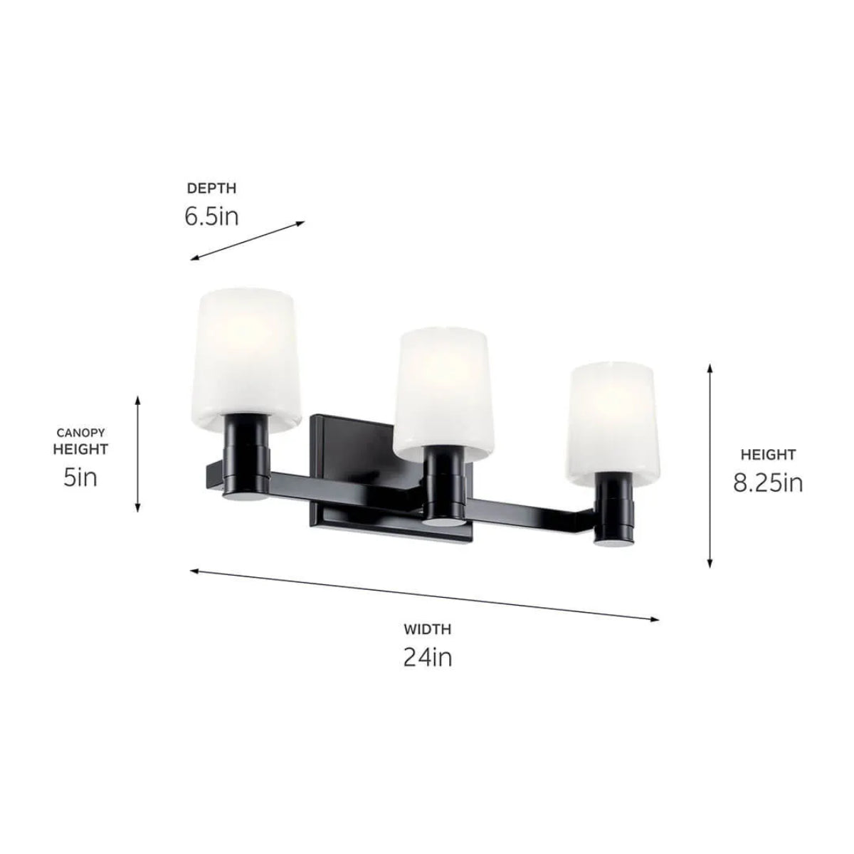 Adani 24 In 3-Lights Bathroom Vanity Light With Opal Glass, Black Finish - Bees Lighting