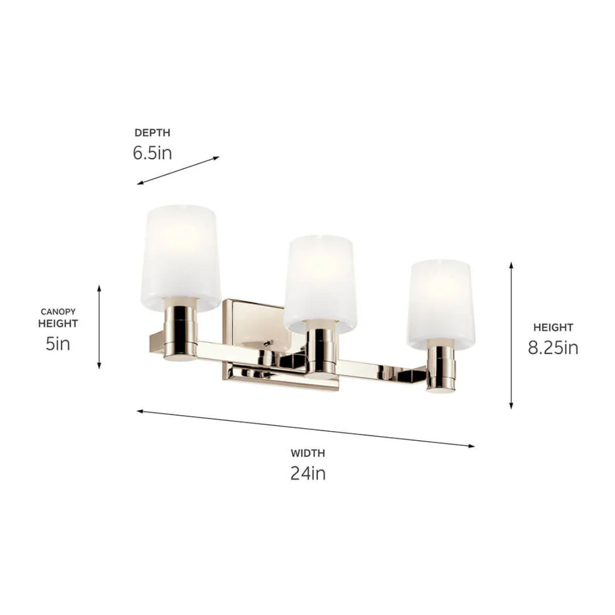 Adani 24 In 3-Lights Bathroom Vanity Light With Opal Glass, Polished Nickel Finish - Bees Lighting