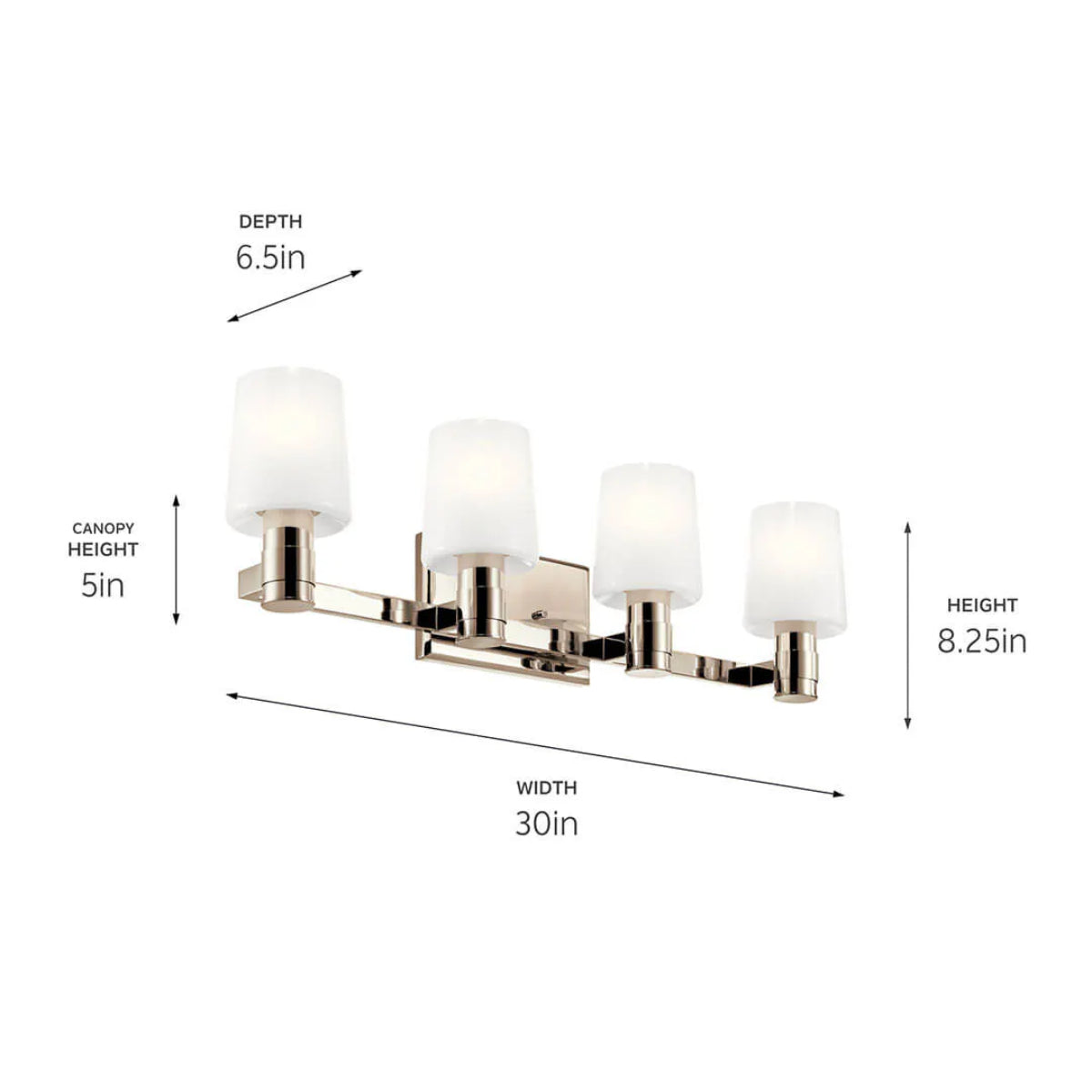 Adani 30 In 4-Lights Bathroom Vanity Light With Opal Glass, Polished Finish - Bees Lighting