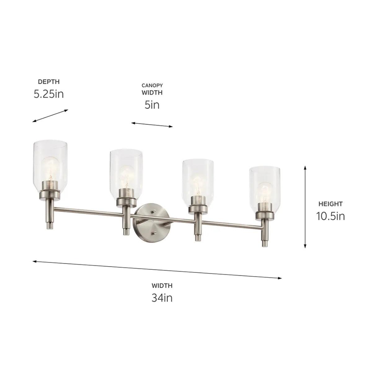 Madden 34 In 4-Lights Bathroom Vanity Light, Brushed Nickel Finish - Bees Lighting