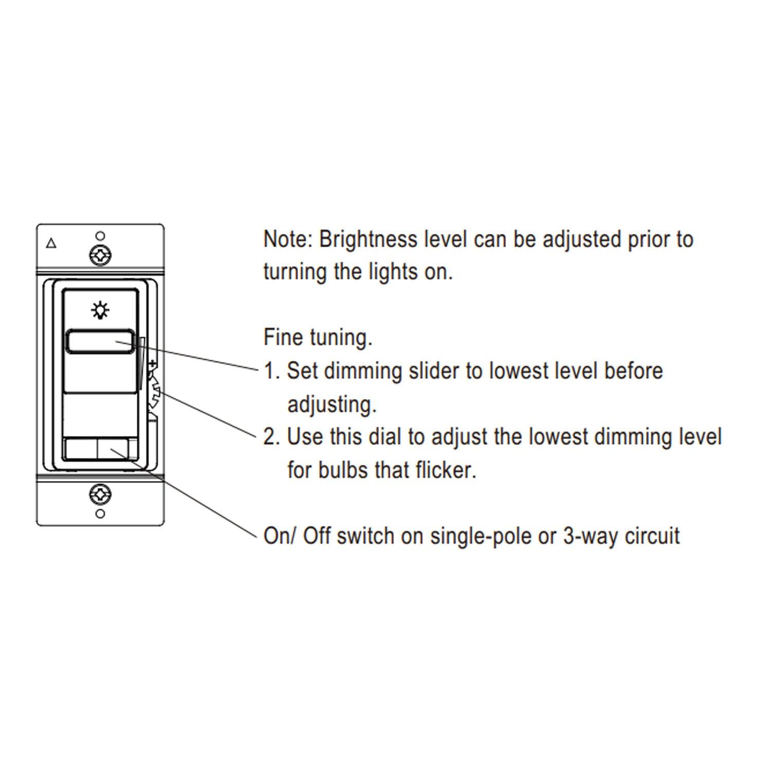 LED+ Slide Dimmer Switch, 200-Watts LED/CFL, Single Pole or 3-Way, White - Bees Lighting