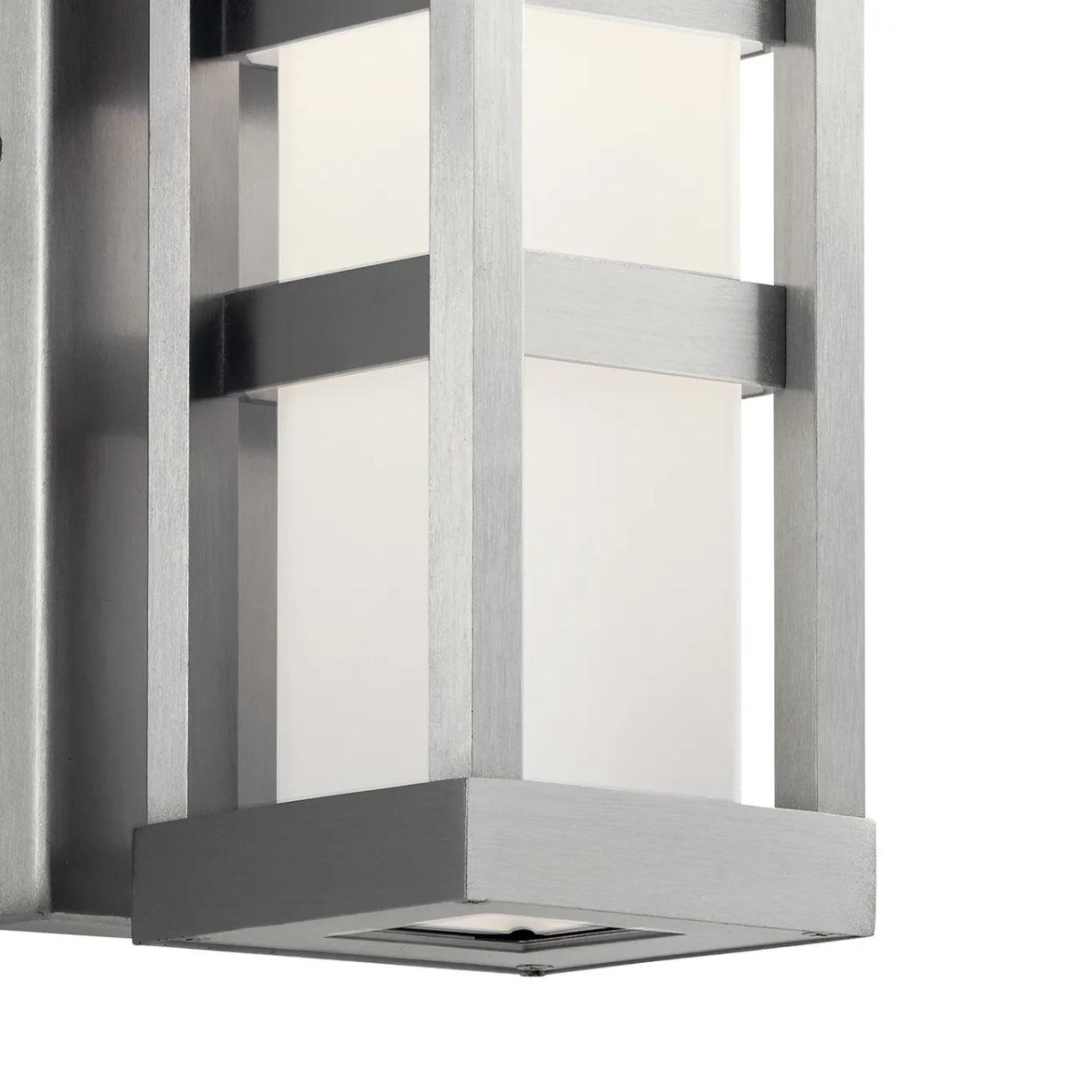 Ryler 12 In 1-Light LED Outdoor Wall Light With Satin Etched Opal Glass, Silver Finish - Bees Lighting