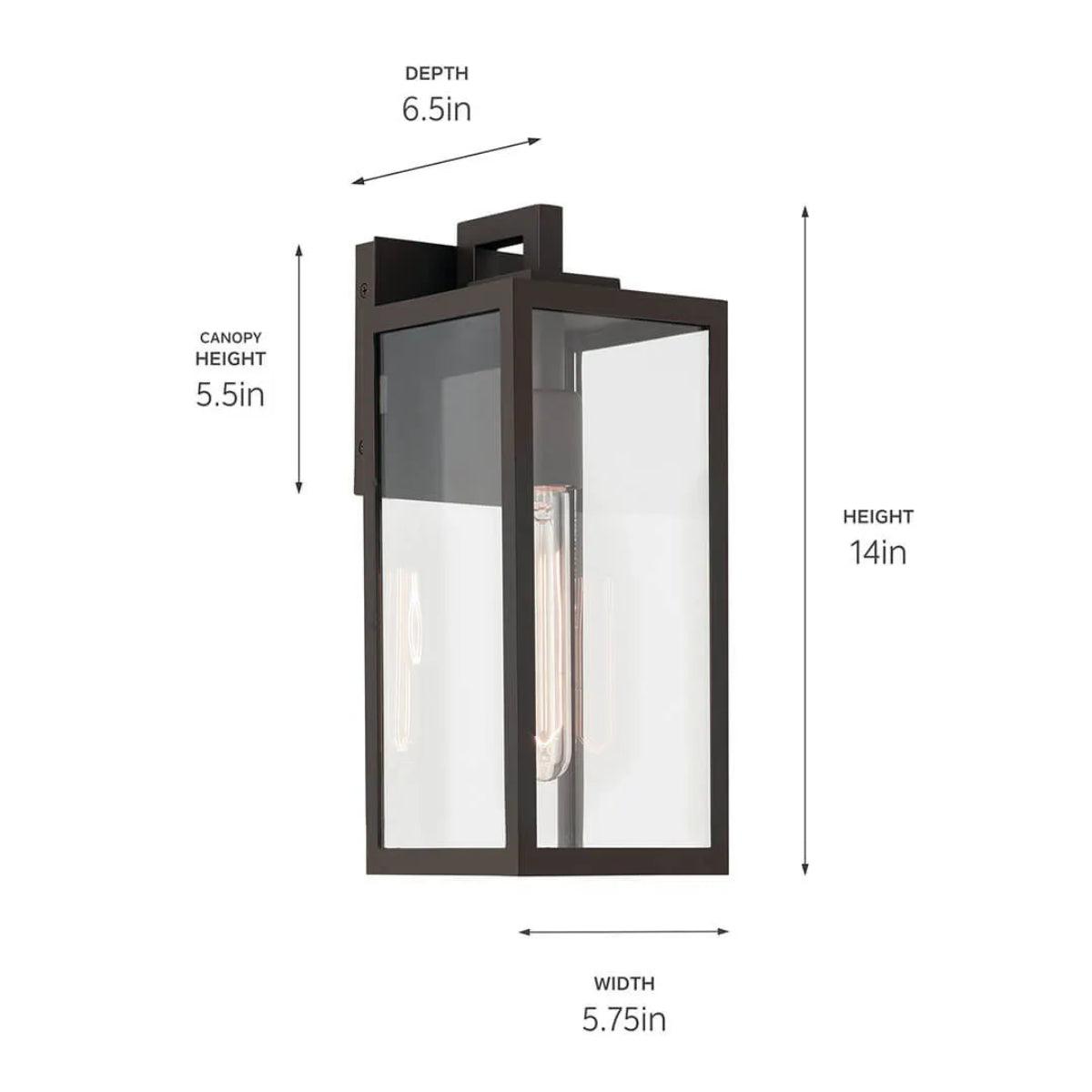 Branner 14 In 1-Light Outdoor Wall Light with Clear Glass, Bronze Finish - Bees Lighting