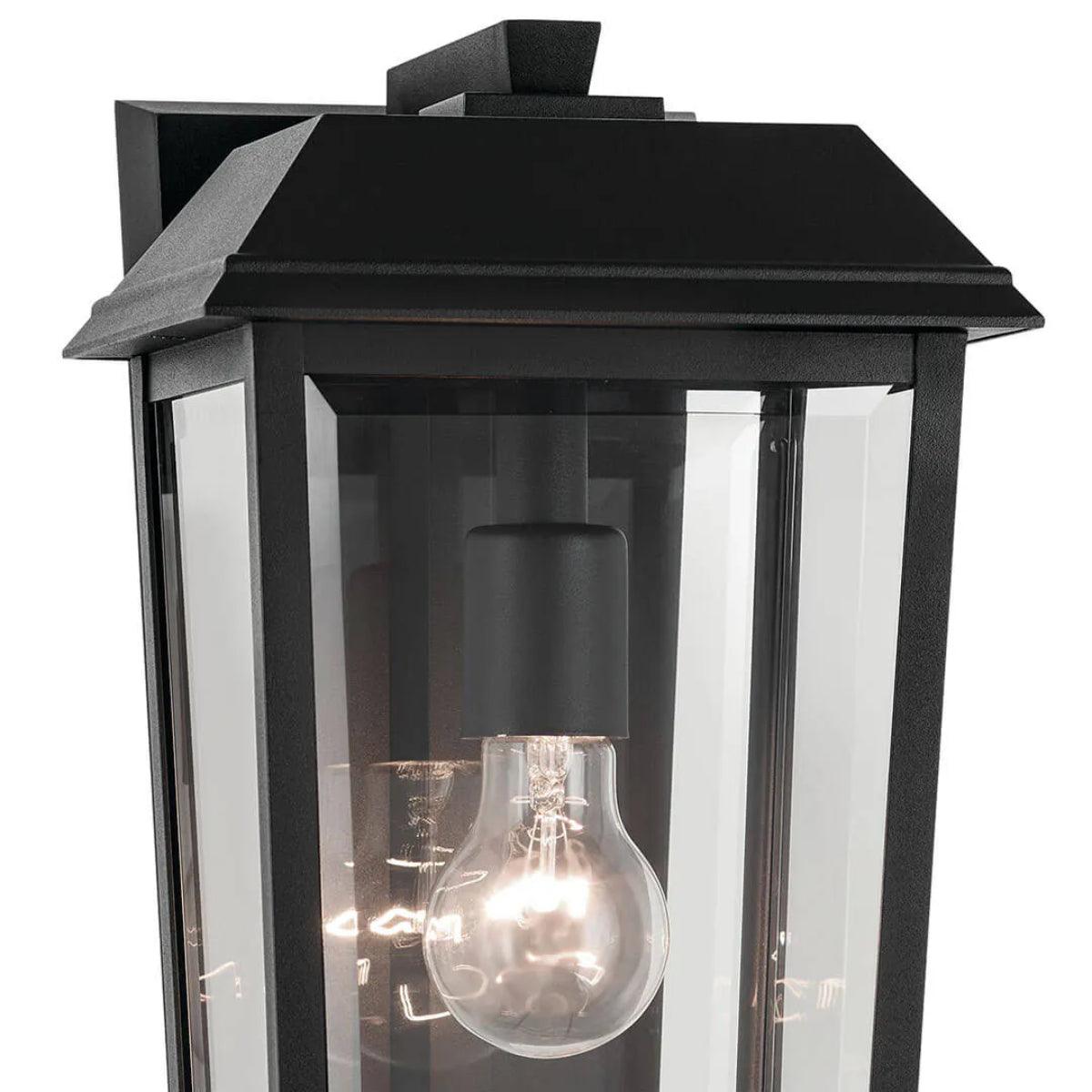 Mathus 18 In 1-Light Outdoor Wall Light With Clear Beveled Glass, Black Finish - Bees Lighting