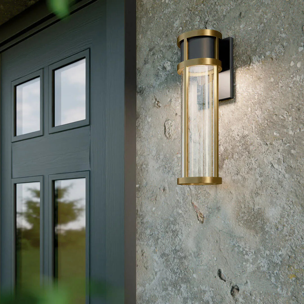 Camillo 20 In 1-Light LED Outdoor Wall Light With Clear Seeded Glass, Black Finish - Bees Lighting