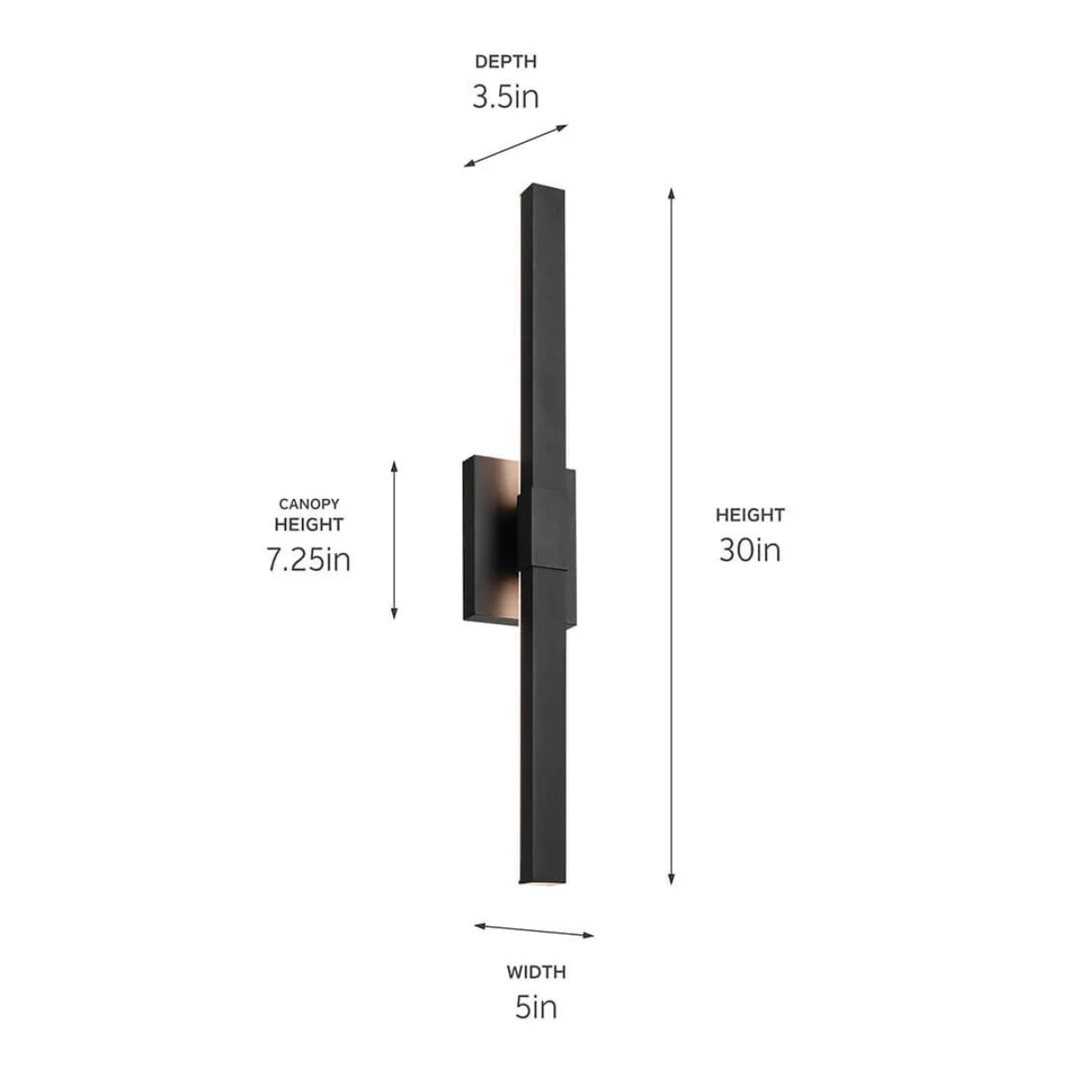 Nocar 30 In 1-Light LED Outdoor Wall Light With Clear Acrylic Satin Etched Glass, Black Finish