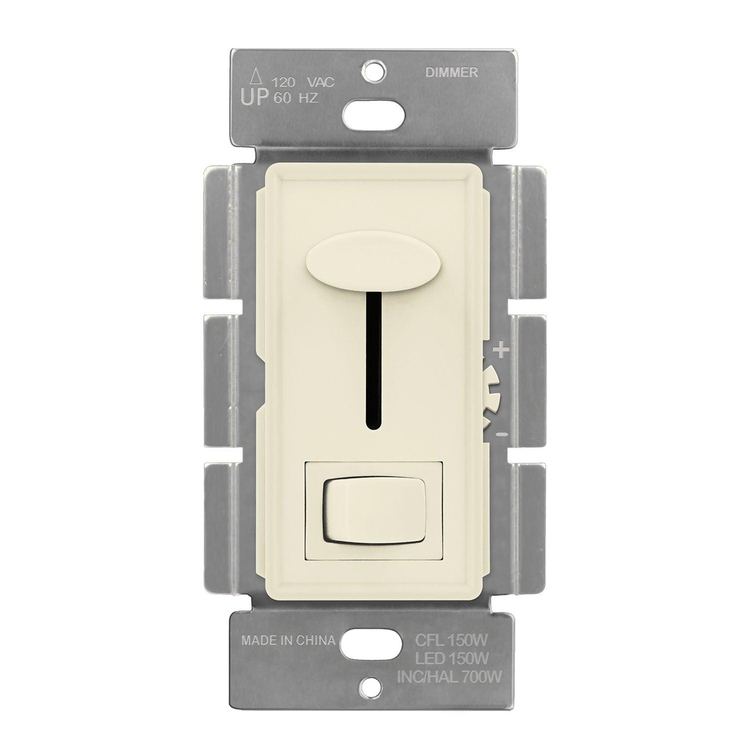 LED+ Slide Dimmer Switch, 150-Watts LED/CFL, Single Pole or 3-Way, Light Almond - Bees Lighting