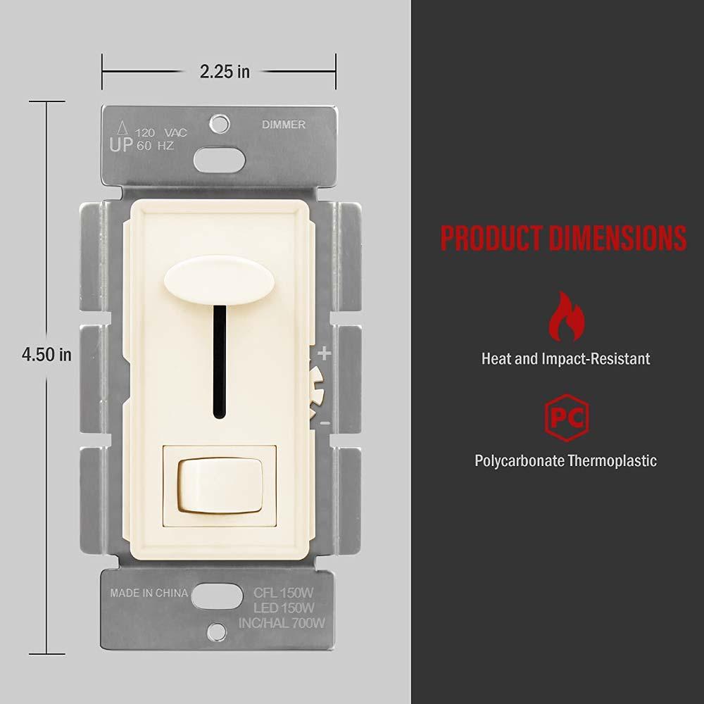 LED+ Slide Dimmer Switch, 150-Watts LED/CFL, Single Pole or 3-Way, Light Almond - Bees Lighting